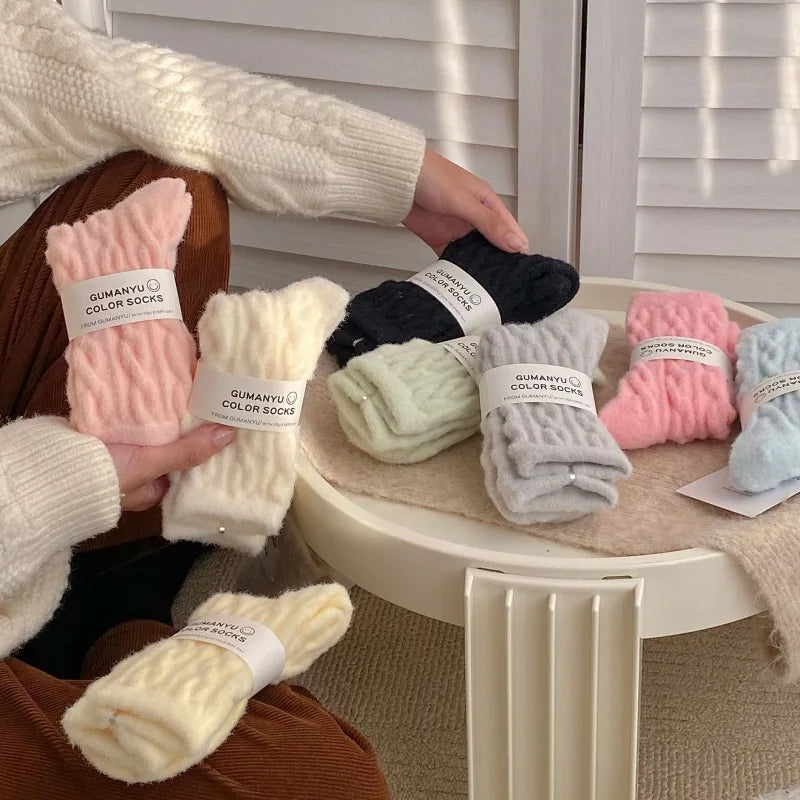 10 Pairs Women’s Plush Fried Dough Twist Socks – Autumn & Winter