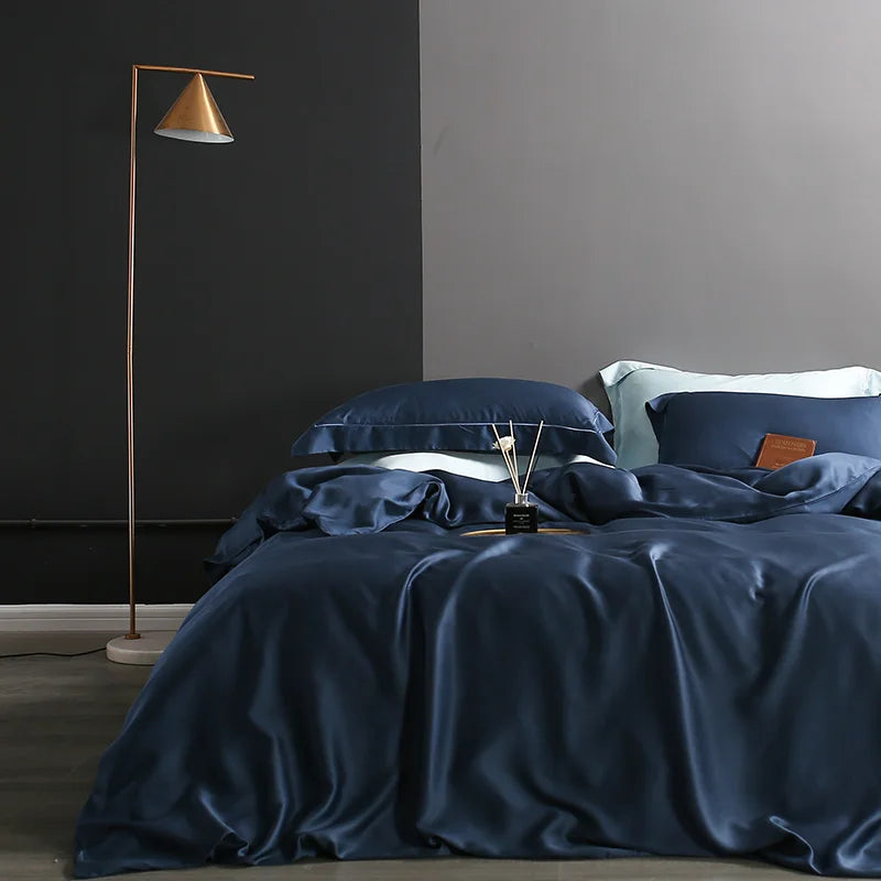 Sondeson 100% Silk Dark Blue Bedding Set – Queen & King