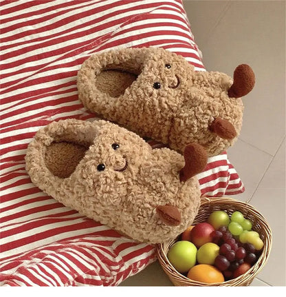 Peanut-Shaped Plush Cotton Slippers – Women’s Indoor Winter