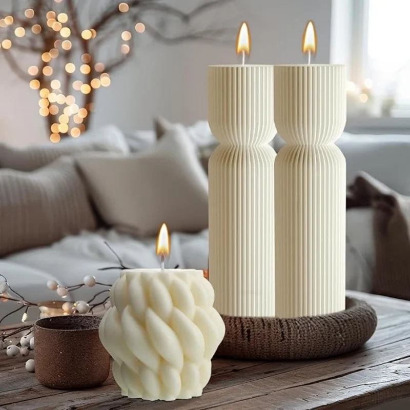 Large Ribbed Soy Wax Candle – Decorative Aromatherapy Pillar