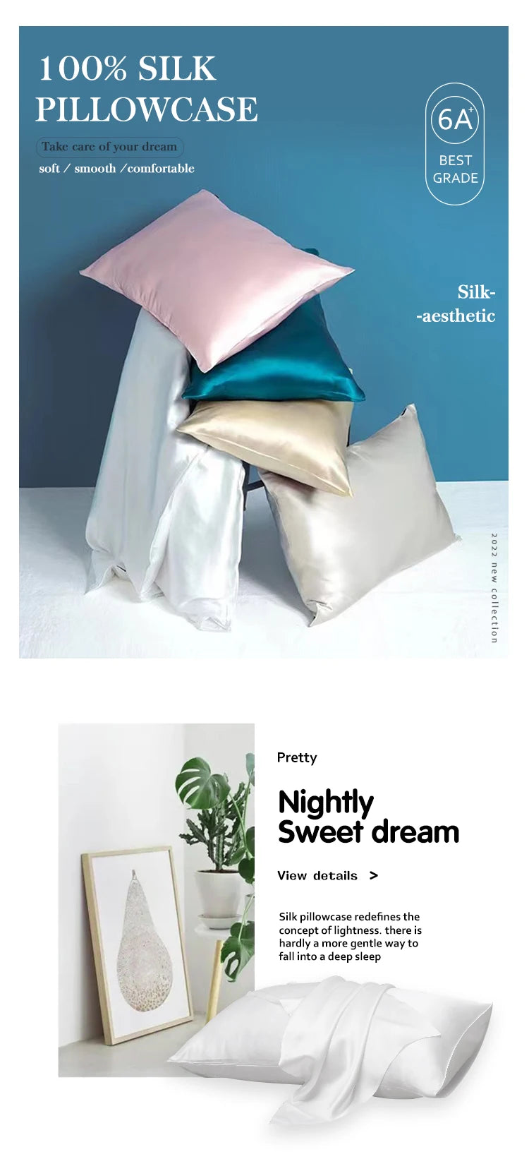 100% Mulberry Silk Pillowcase – 19 Momme, Hidden Zipper