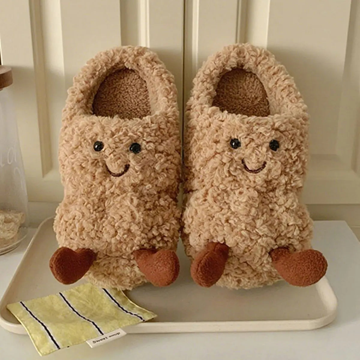 Peanut-Shaped Plush Cotton Slippers – Women’s Indoor Winter