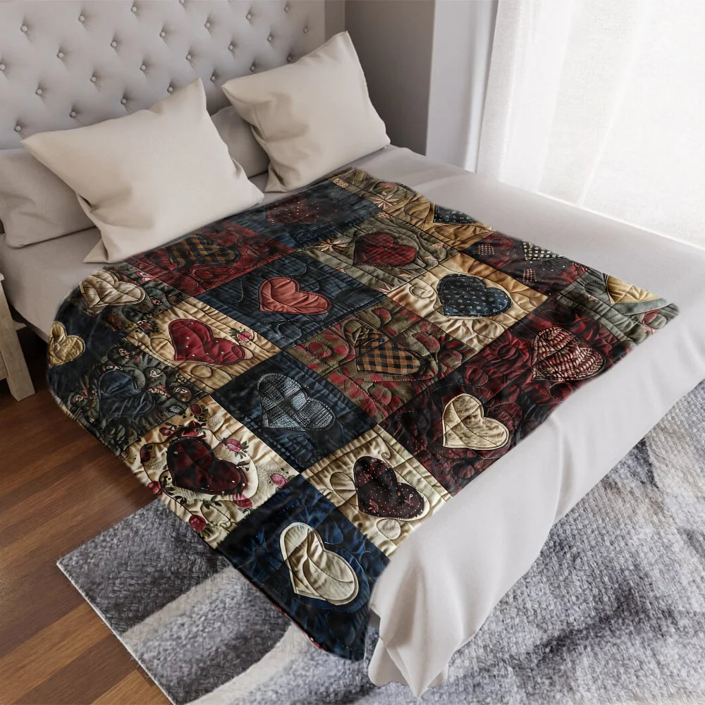 Flannel Heart-Print Blanket – Lightweight Patchwork Quilt