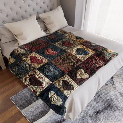 Flannel Heart-Print Blanket – Lightweight Patchwork Quilt
