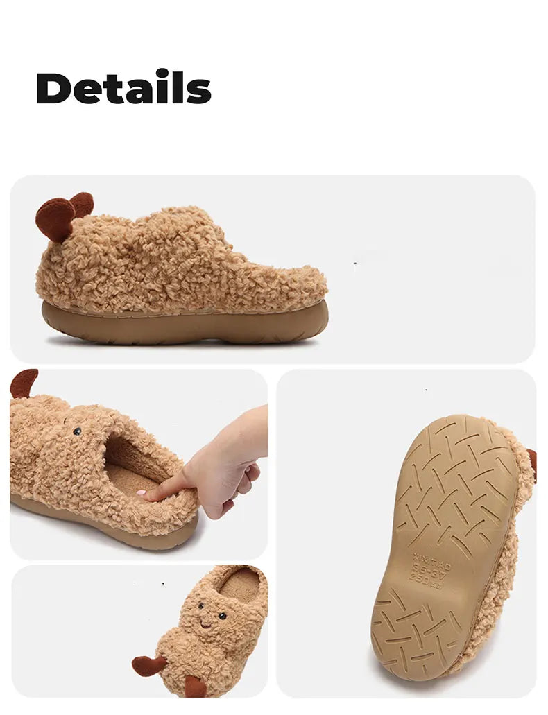Peanut-Shaped Plush Cotton Slippers – Women’s Indoor Winter