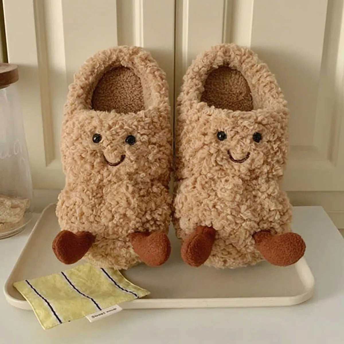 Peanut-Shaped Plush Cotton Slippers – Women’s Indoor Winter