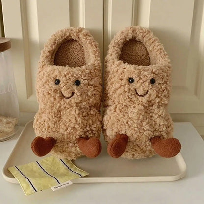 Peanut-Shaped Plush Cotton Slippers – Women’s Indoor Winter