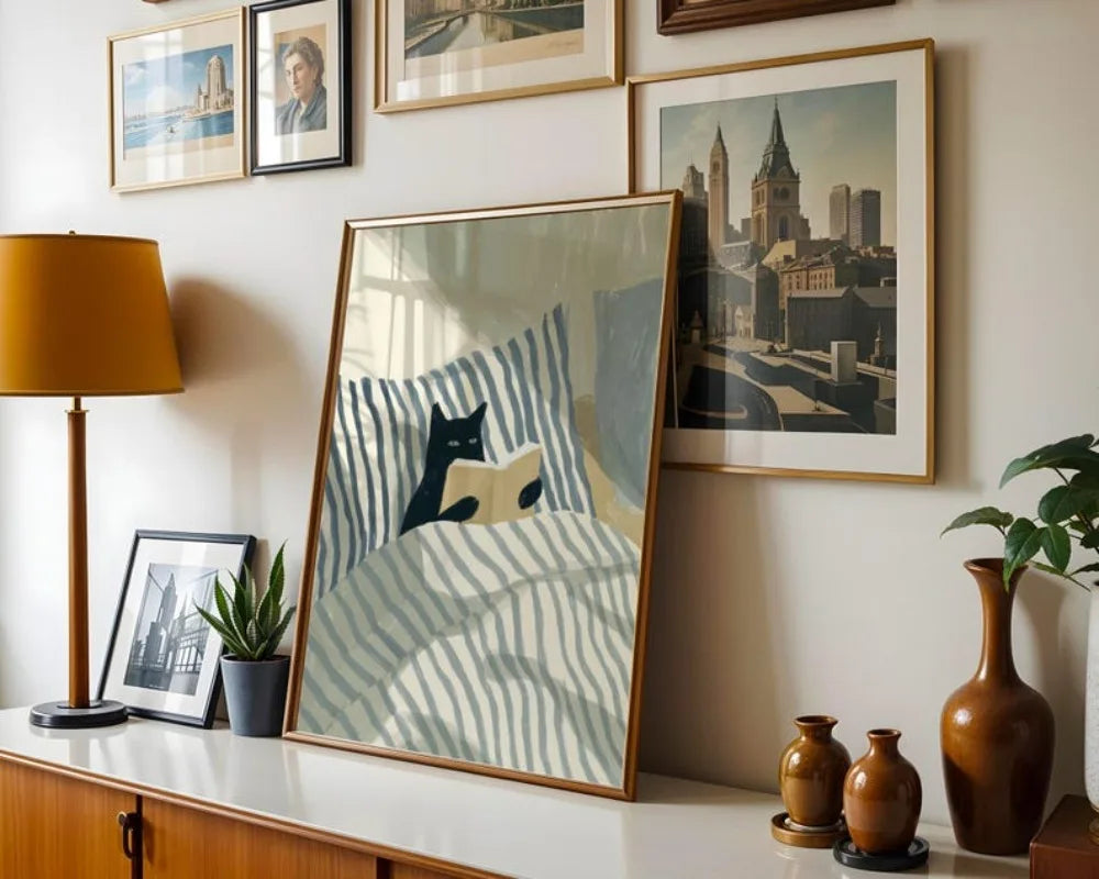 Black Cat Wall Art – Cozy Bedroom Poster