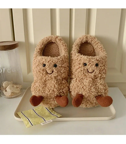 Peanut-Shaped Plush Cotton Slippers – Women’s Indoor Winter
