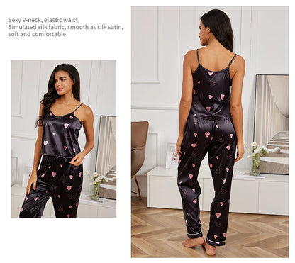 Women’s Silk Satin Pajama Set – V-Neck Cami & Pants
