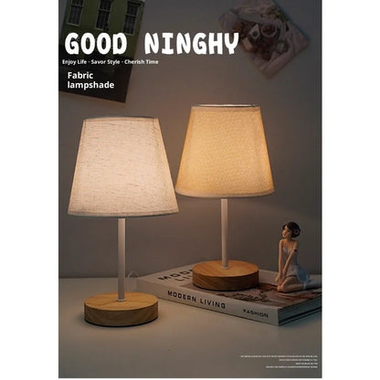 Solid Wood USB Desk Lamp – LED Bedside Night Light