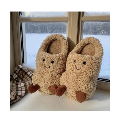 Peanut-Shaped Plush Cotton Slippers – Women’s Indoor Winter