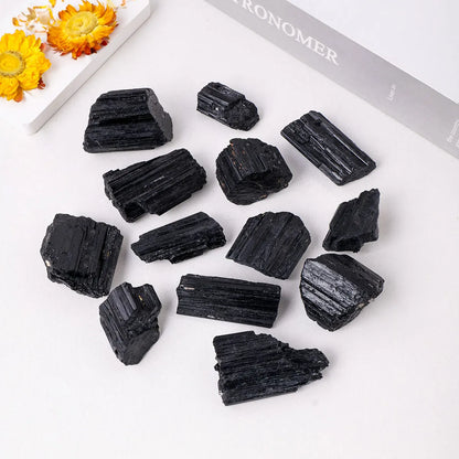 Black Tourmaline Stones – Raw Mineral Specimens (100g Bag)