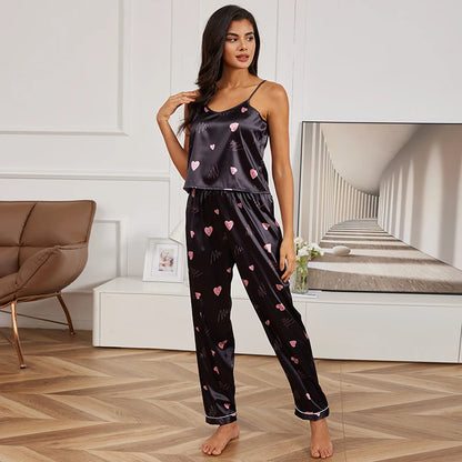 Women’s Silk Satin Pajama Set – V-Neck Cami & Pants