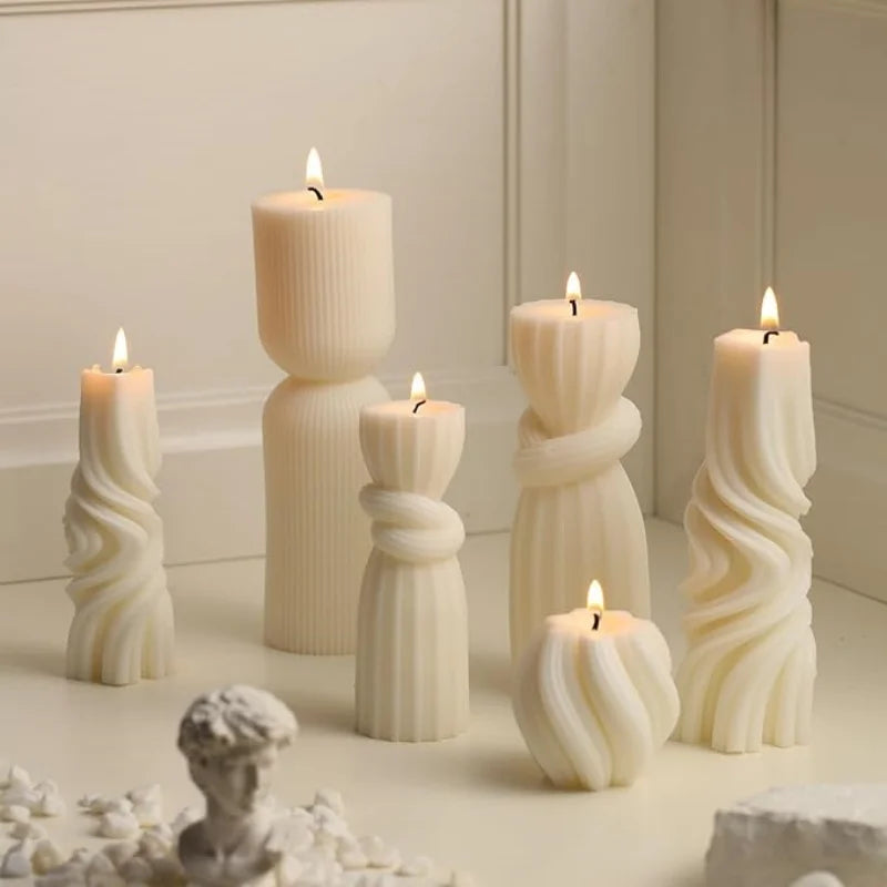 Large Ribbed Soy Wax Candle – Decorative Aromatherapy Pillar