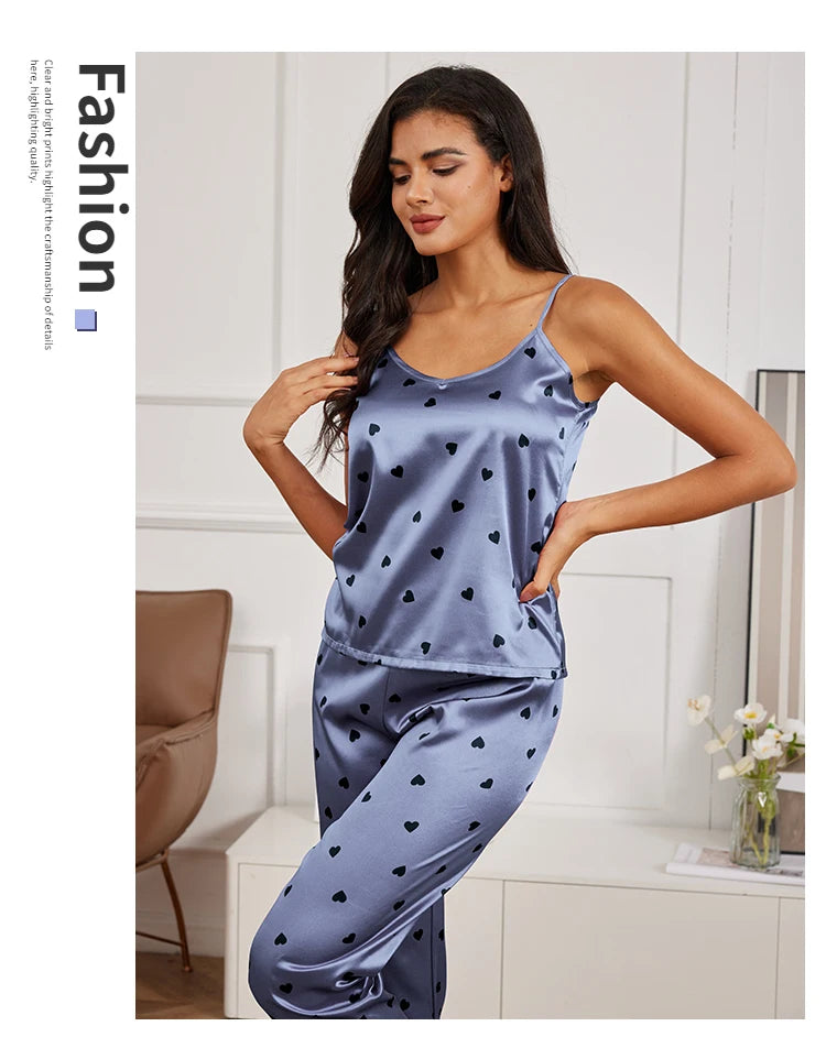 Women’s Silk Satin Pajama Set – V-Neck Cami & Pants