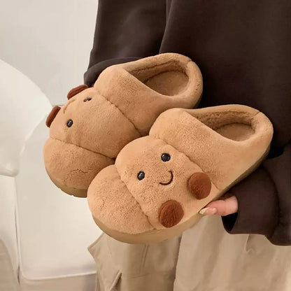 Peanut-Shaped Plush Cotton Slippers – Women’s Indoor Winter