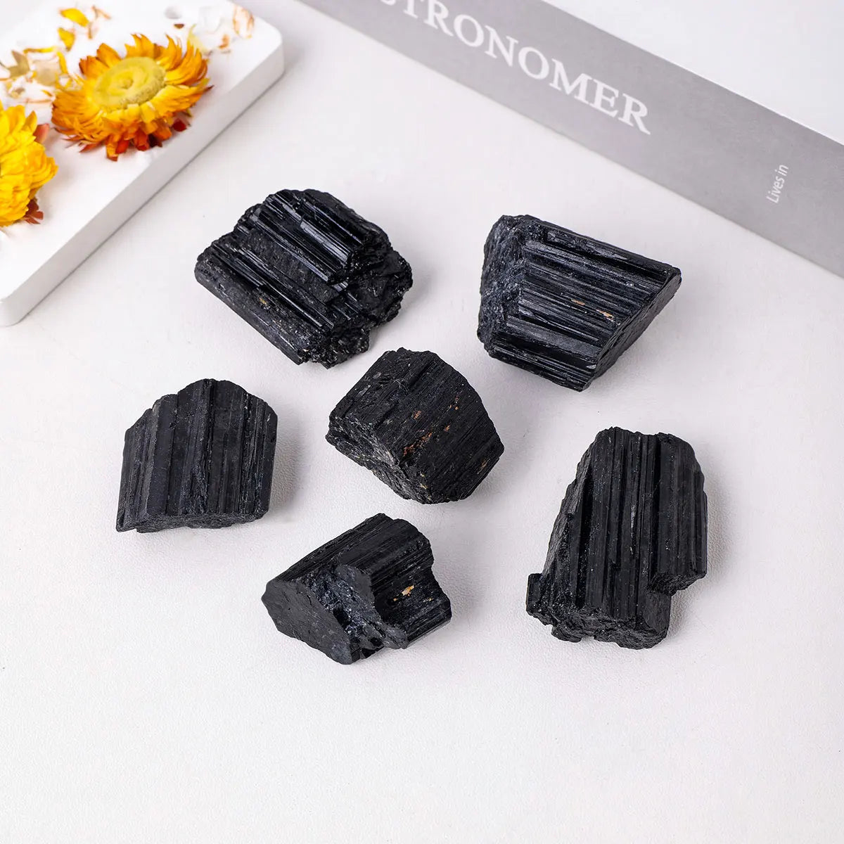 Black Tourmaline Stones – Raw Mineral Specimens (100g Bag)