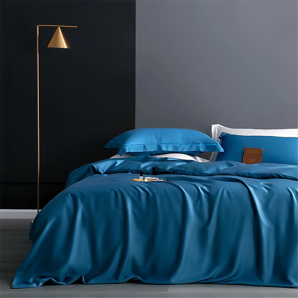 Sondeson 100% Silk Dark Blue Bedding Set – Queen & King