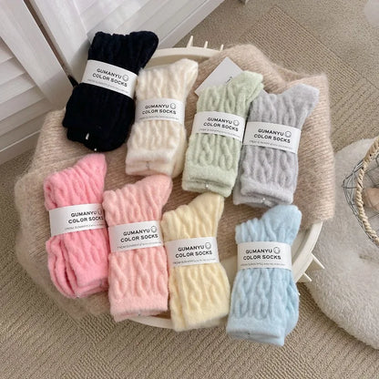 10 Pairs Women’s Plush Fried Dough Twist Socks – Autumn & Winter