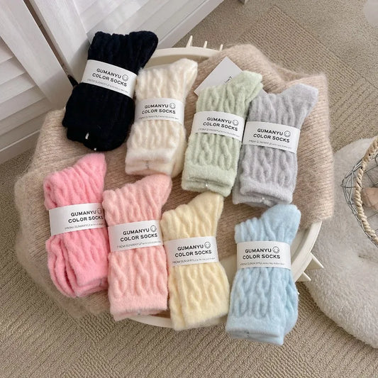 10 Pairs Women’s Plush Fried Dough Twist Socks – Autumn & Winter