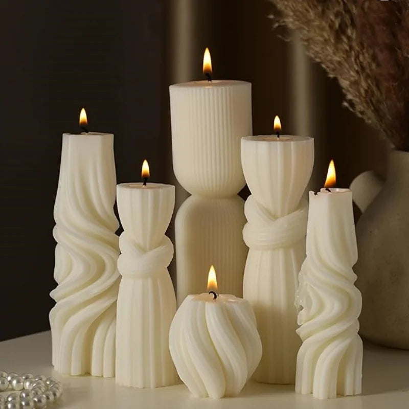 Large Ribbed Soy Wax Candle – Decorative Aromatherapy Pillar