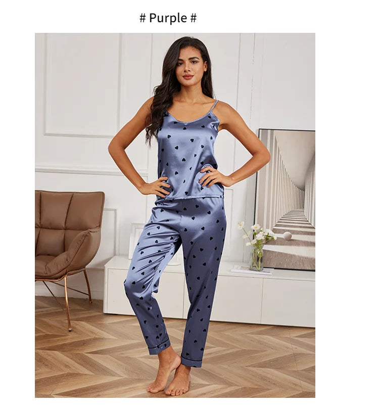 Women’s Silk Satin Pajama Set – V-Neck Cami & Pants