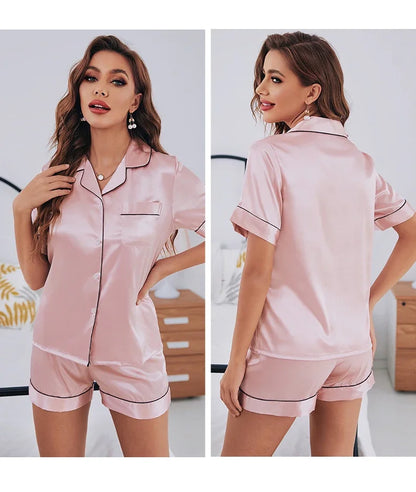 Women’s Summer Silk Satin Pajama Set – Short Sleeve & Shorts