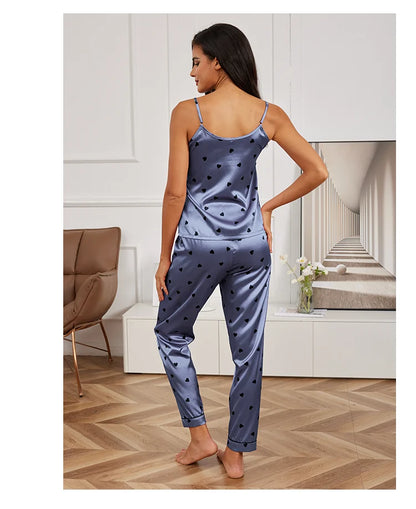 Women’s Silk Satin Pajama Set – V-Neck Cami & Pants