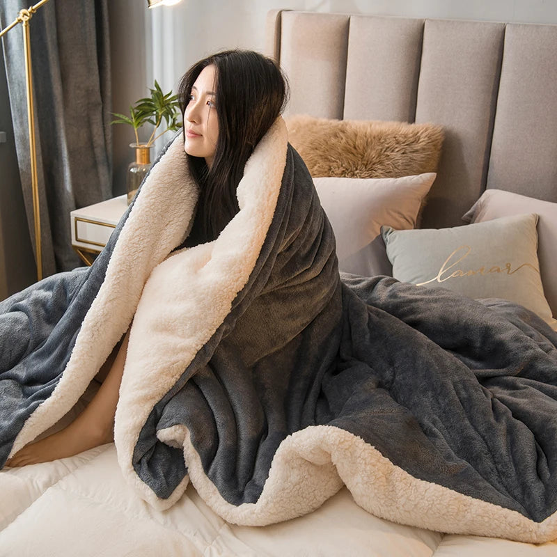Wool Throw Blanket – Double-Sided Winter Bedspread
