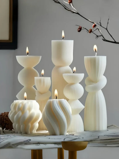 Large Ribbed Soy Wax Candle – Decorative Aromatherapy Pillar