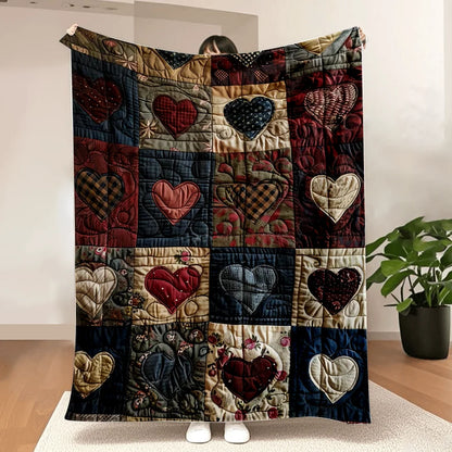 Flannel Heart-Print Blanket – Lightweight Patchwork Quilt