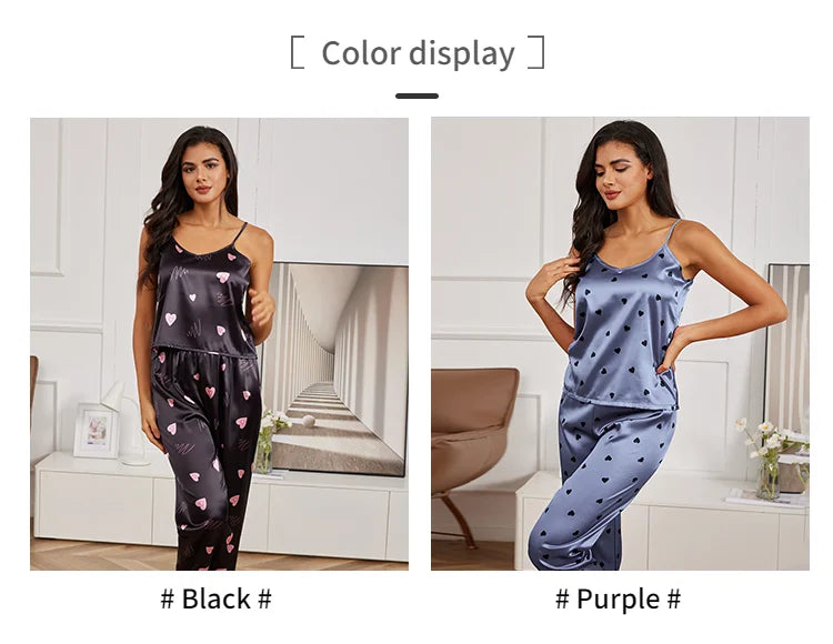 Women’s Silk Satin Pajama Set – V-Neck Cami & Pants