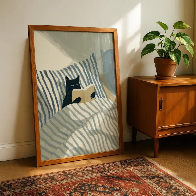 Black Cat Wall Art – Cozy Bedroom Poster