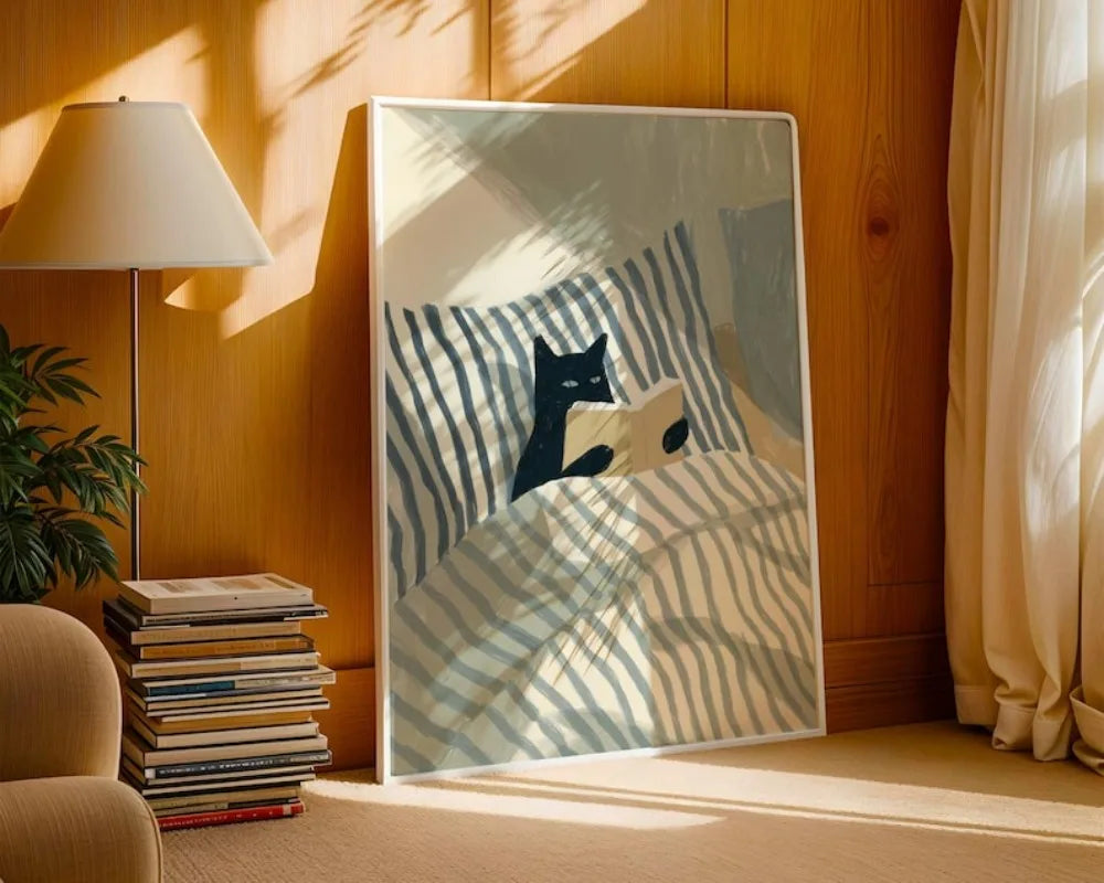 Black Cat Wall Art – Cozy Bedroom Poster