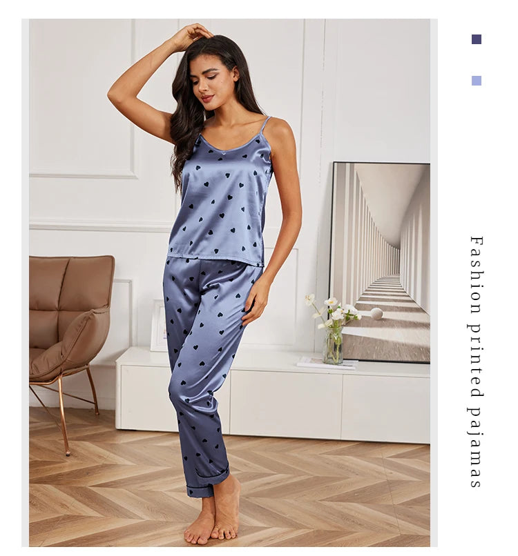 Women’s Silk Satin Pajama Set – V-Neck Cami & Pants