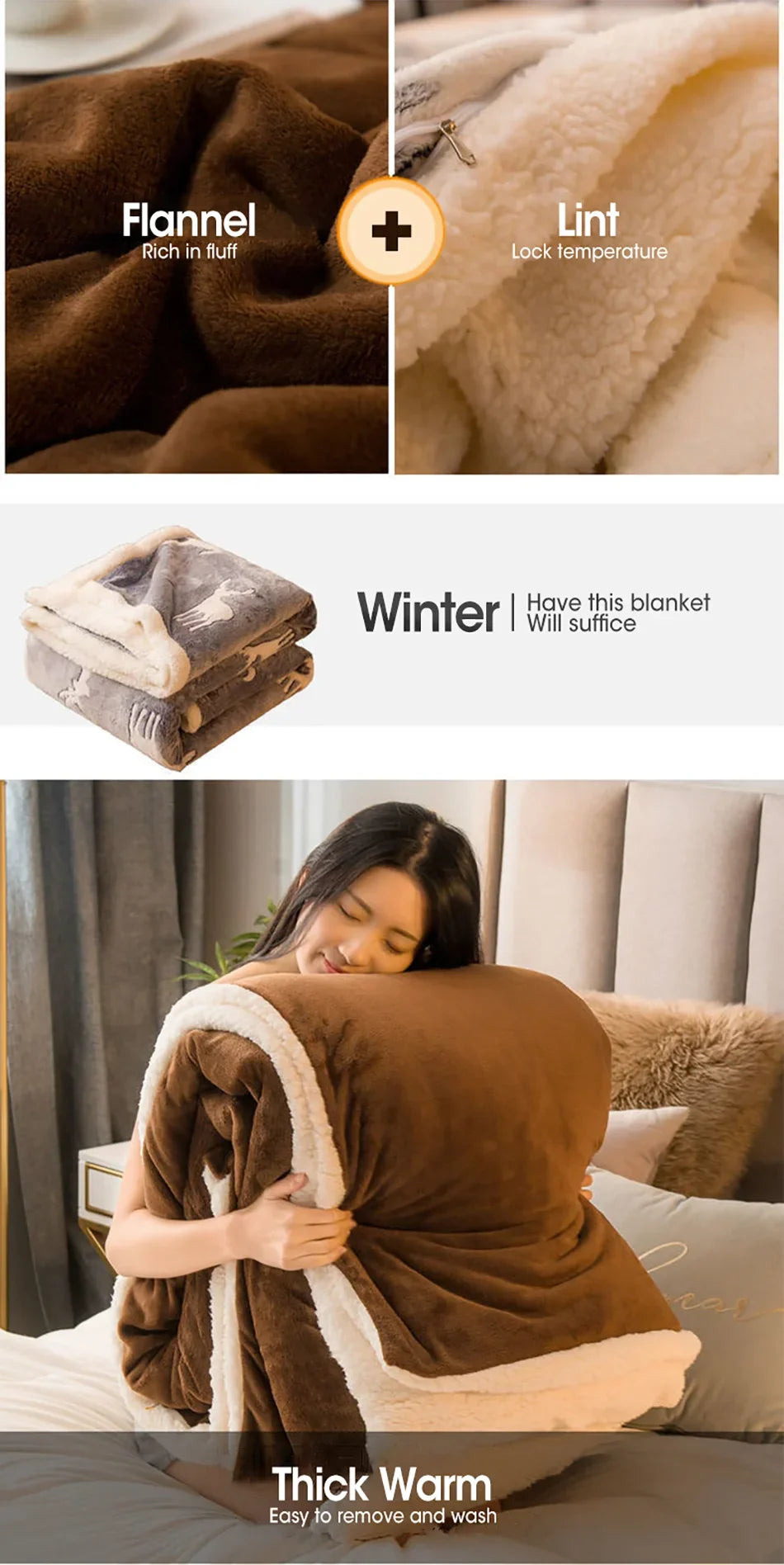 Wool Throw Blanket – Double-Sided Winter Bedspread