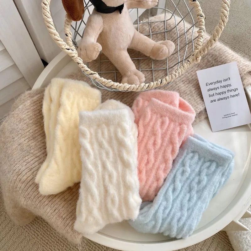 10 Pairs Women’s Plush Fried Dough Twist Socks – Autumn & Winter