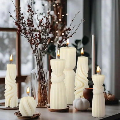 Large Ribbed Soy Wax Candle – Decorative Aromatherapy Pillar