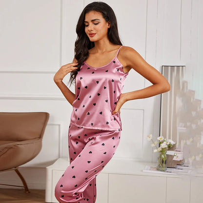 Women’s Silk Satin Pajama Set – V-Neck Cami & Pants