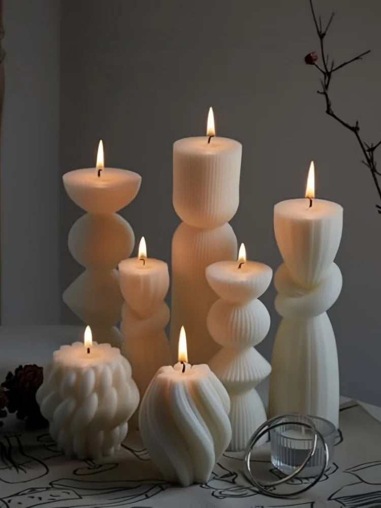 Large Ribbed Soy Wax Candle – Decorative Aromatherapy Pillar