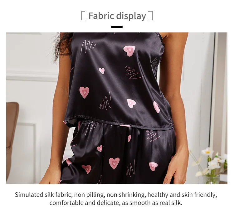 Women’s Silk Satin Pajama Set – V-Neck Cami & Pants