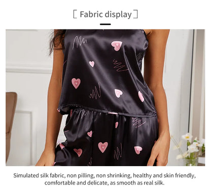 Women’s Silk Satin Pajama Set – V-Neck Cami & Pants