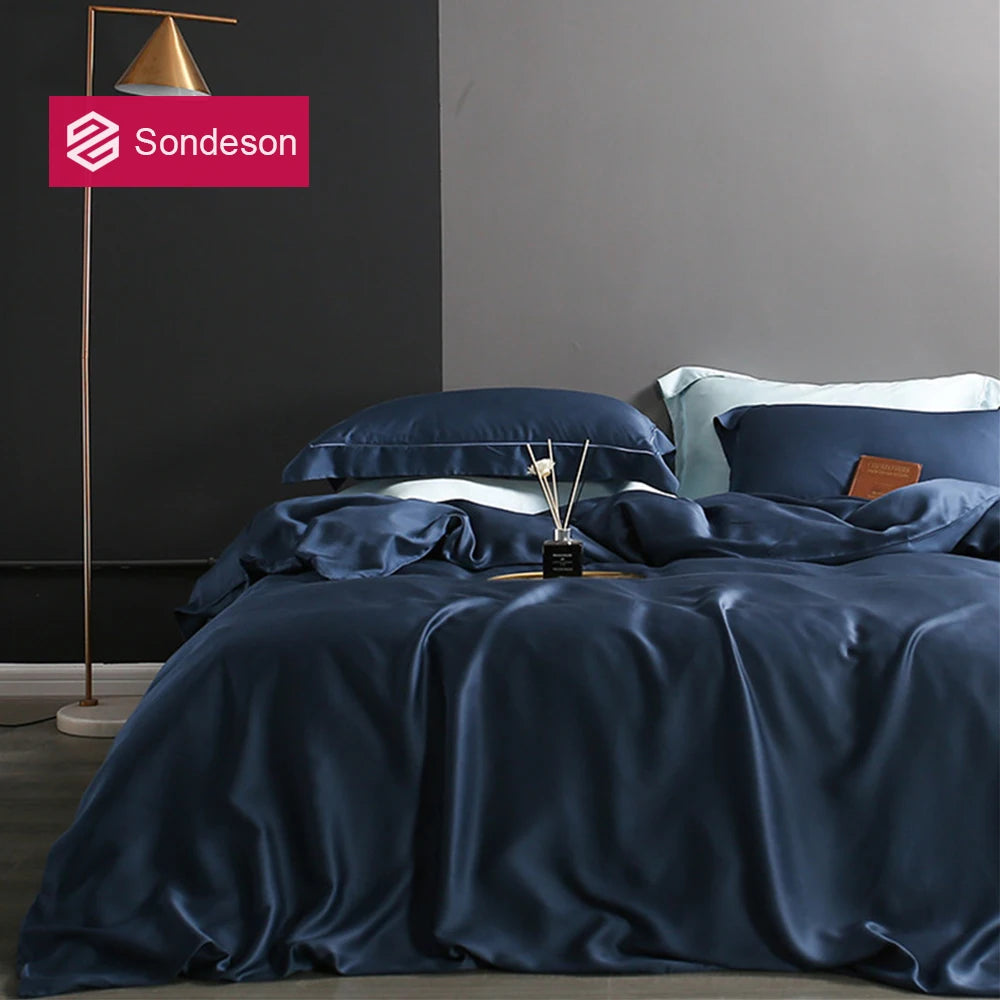 Sondeson 100% Silk Dark Blue Bedding Set – Queen & King