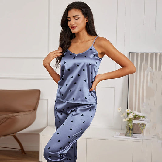 Women’s Silk Satin Pajama Set – V-Neck Cami & Pants