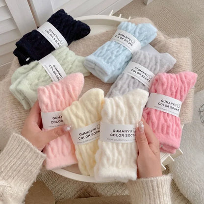 10 Pairs Women’s Plush Fried Dough Twist Socks – Autumn & Winter