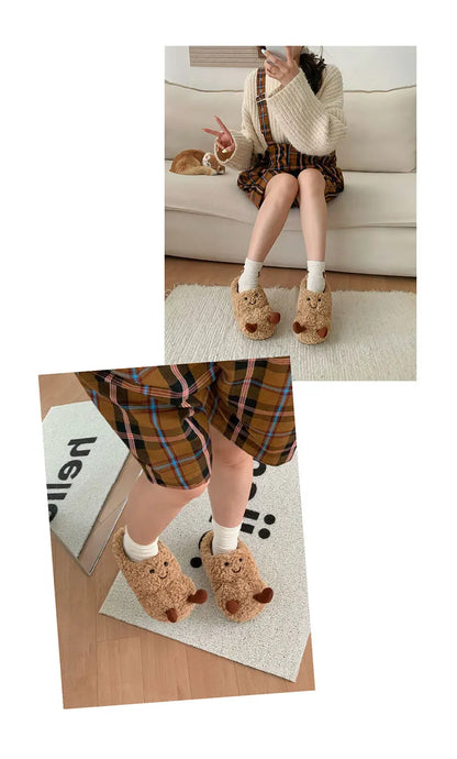 Peanut-Shaped Plush Cotton Slippers – Women’s Indoor Winter