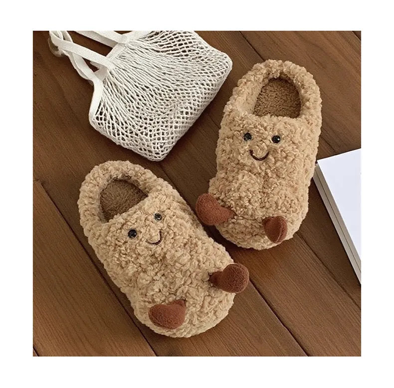 Peanut-Shaped Plush Cotton Slippers – Women’s Indoor Winter