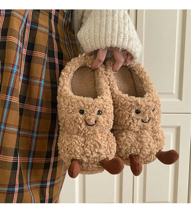 Peanut-Shaped Plush Cotton Slippers – Women’s Indoor Winter