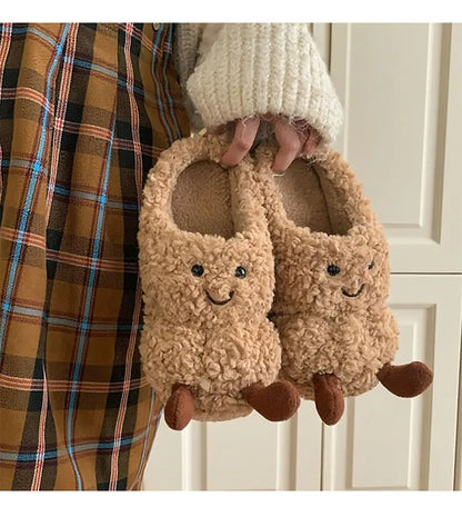 Peanut-Shaped Plush Cotton Slippers – Women’s Indoor Winter